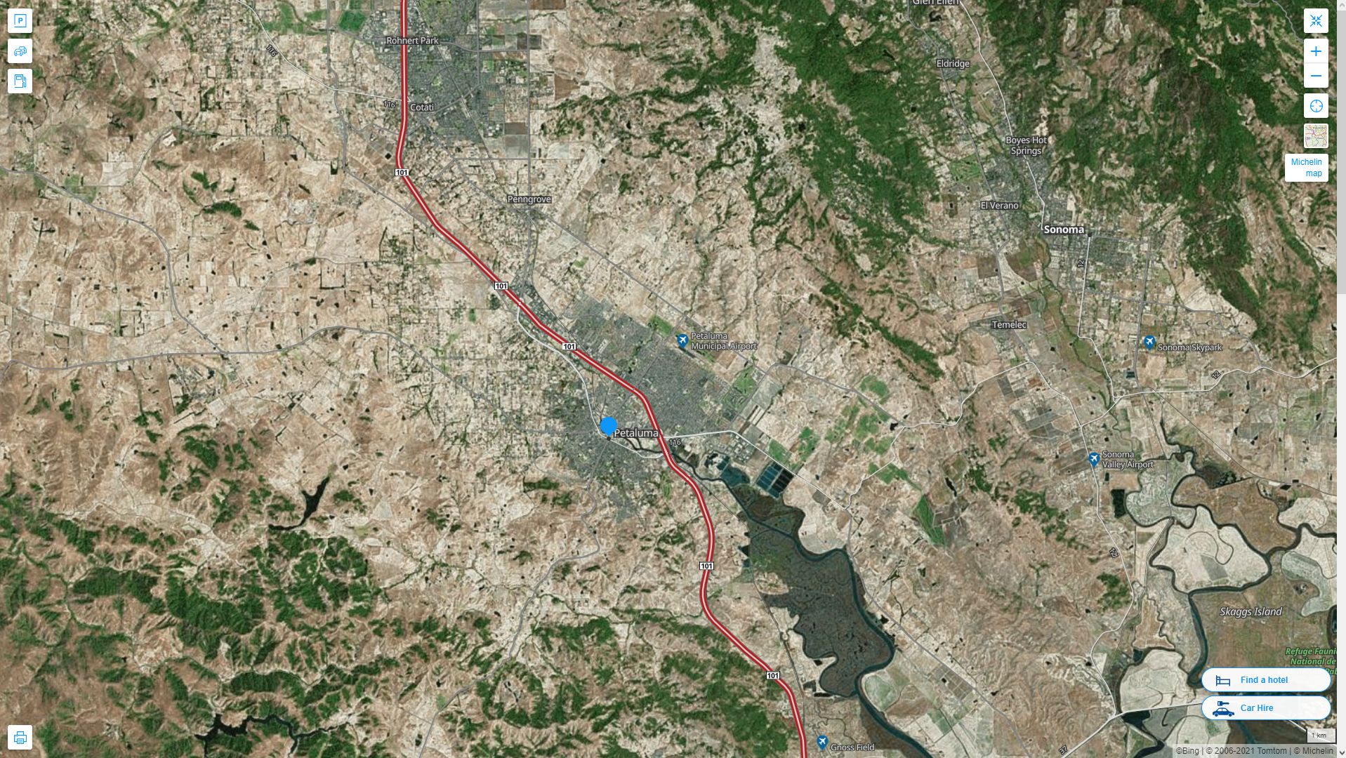 Petaluma California Highway and Road Map with Satellite View
